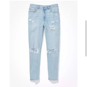 American Eagle Stretch Ripped Crossover Highest Rise Mom Jean Ocean Aqua Size 20
